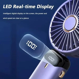 USB Mini Ventilator - faltbar, nackenhängend, 5 Geschwindigkeiten wiederaufladbar mit Ständer & Display - Bild 1 von 29