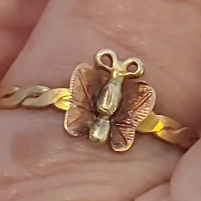 10k Yellow & Rose Gold Butterfly Ring Dainty Size 5 Twisted Band Precious Metal - Image 1 of 4