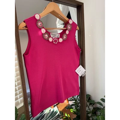 Retro Joseph A. Top de mujer XL rosa brillante sin mangas tejido a ganchillo escote sin mangas Foto 1 de 4