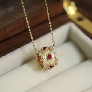 Ruby Gemstone Neckless 925 Silver Chain Neckless Moissanite Diamond Neckless - Picture 1 of 5