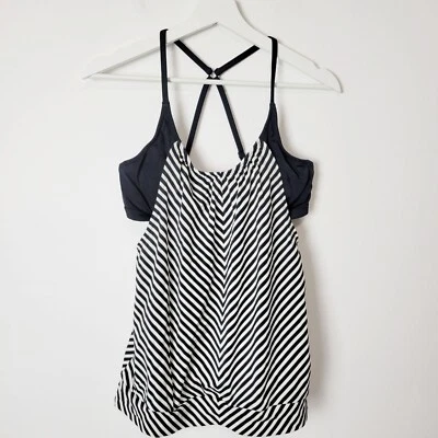 Tankini Athleta Slash Stipe Blousy Negro Blanco 34 B/C Foto 1 de 4