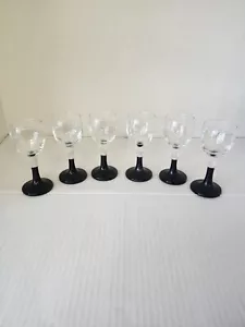4.5" Black Stem Small Wine Glasses Lot Of 6 - Picture 1 of 7