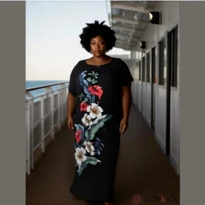 Vintage Iolani Hawaiian Muumuu XXL 2XL Maxi Cap Sleeves Hibiscus Resort Cruise - Picture 1 of 11