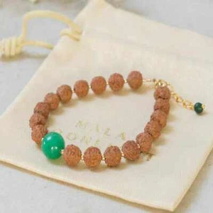 Pulsera Natural 8mm Marrón Rudraksha 10mm Verde Aventurina Oro 14K Regalo - Imagen 1 de 8