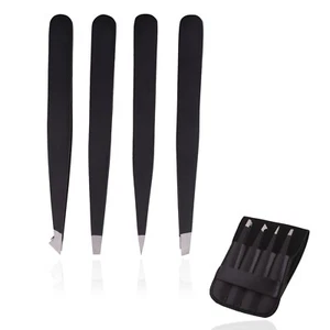 4pcs Stainless Steel Slant Tip Tweezer Precision Eyebrow Hair Remover Tools - Picture 1 of 4