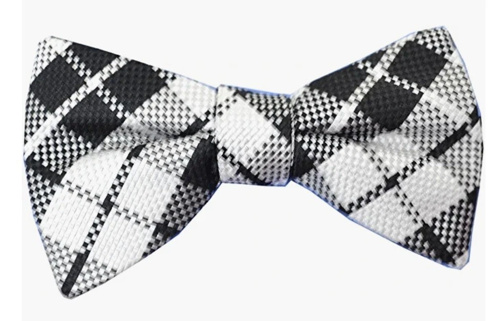 Vestido de fiesta Countess para hombre texturizado a cuadros preatado pajarita años 80 negro blanco Foto 1 de 4