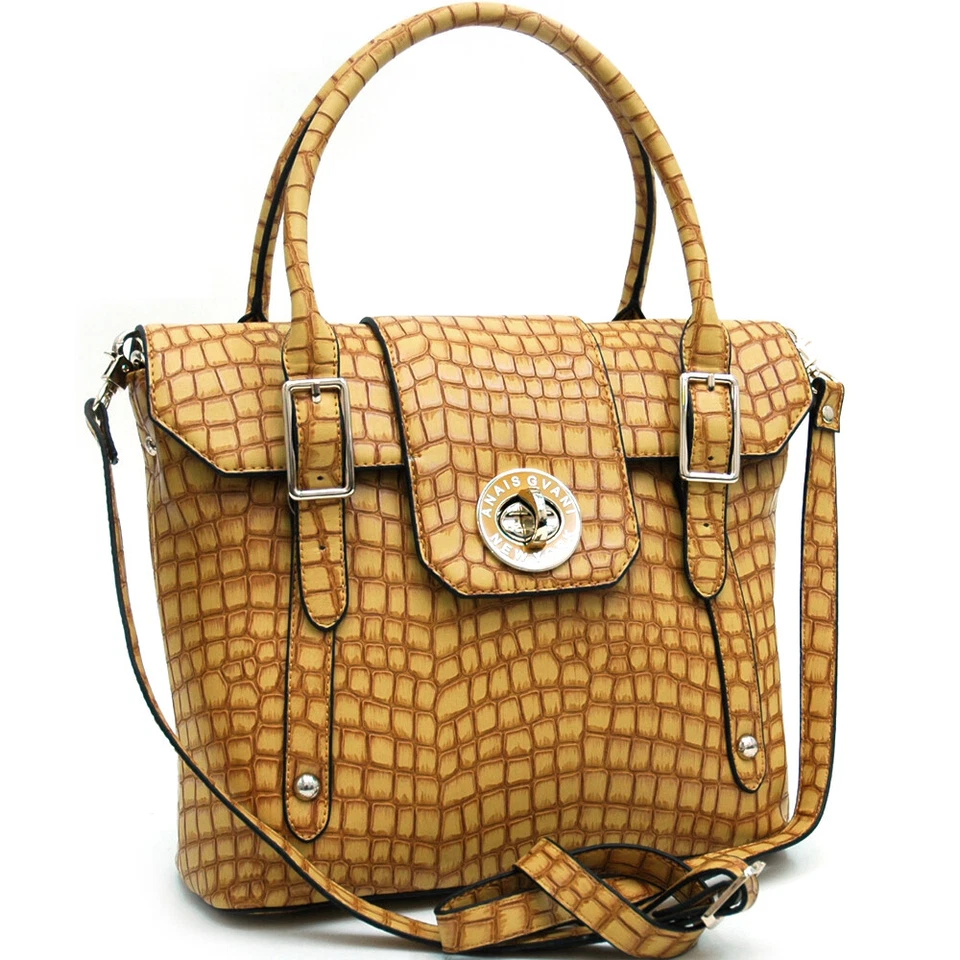 Mujeres Informal Bolso de Mano Croco Texturizado Cartera Dama Bolso de Hombro Cartera Amarillo Foto 1 de 4