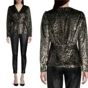 Elie Tahari Samt Schößchen Kunsthalstuch Shirt schwarz metallic gold Faden 4 - Bild 1 von 4