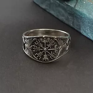 Vegvisir Silberring 925 Ring Wikinger Kompass Thors Hammer - Bild 1 von 4