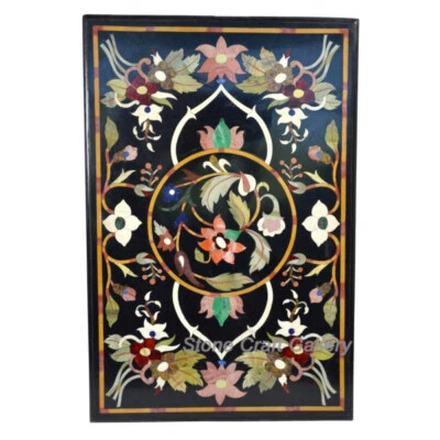 48" x 24" Marble Corner Table Pietra Dura Semi Precious Stones Art Inlay Decor - Image 1 of 2