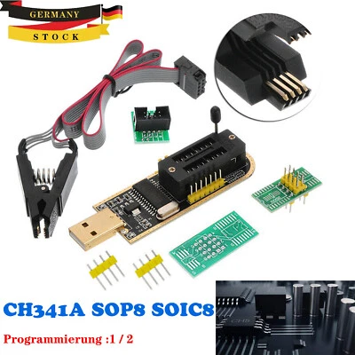 CH341A 24 25 Series EEPROM Flasher USB  BIOS Programmer Mit SOIC8 Clip On-Board - Bild 1 von 4