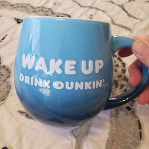 DUNKIN DONUTS COFFEE MUG CUP TEA WAKE UP DRINK DUNKIN BE AWESOME BLUE CUP - Picture 1 of 14