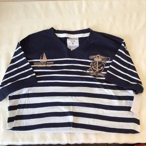 Geographical Norway T Shirt Men XL 44" Navy Cream Stripe Nautical 100% cotton BN - Picture 1 of 9