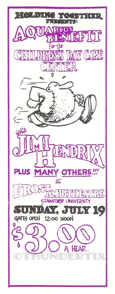 1 1968 JIMI HENDRIX UNUSED FULL TICKET STANFORD PURPLE CONCERT laminated reprint - Image 1 of 1