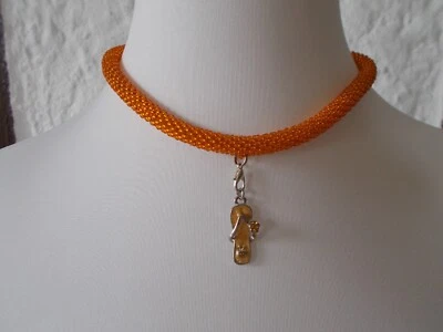 Perlen Halskette Gehäkelte orange mit Anhänger - Bild 1 von 3