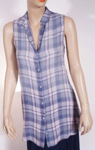 Cloth Stone Womens Navy Pink  Plaid Knit Button Down Sleeveless Shirt Dress - Picture 1 of 1