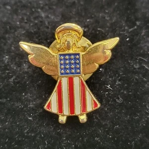 USA Angel with American Flag Dress Lapel pin Stars Stripes Souvenir Tie Tack - Picture 1 of 3