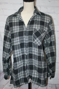 *Vintage* JNCO Black & White 100% Cotton Plaid Flannel Shirt Size L - Picture 1 of 3