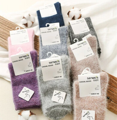 5 Pairs Women Wool Angora Crew Socks Casual Fuzzy Cozy Heavy Boot Warm Thick 5-9 - Image 1 of 4