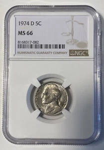 🔥1974 D Jefferson Nickel 5c Coin Mint State NGC MS 66🔥 - Picture 1 of 2