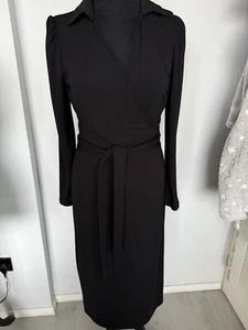 M&S Collection Black Wrap Mid Dress Size 6 - Picture 1 of 19