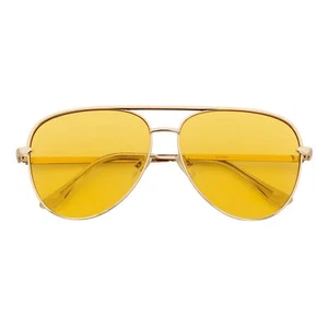 KEY - Oversize Large Flat Lens Metal Aviator Sunglasses Gold Yellow Lens - Picture 1 of 10