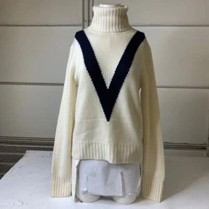 TORY BURCH Cashmere Chevron Sweater Women's Size M New Ivory/Navy - Picture 1 of 7
