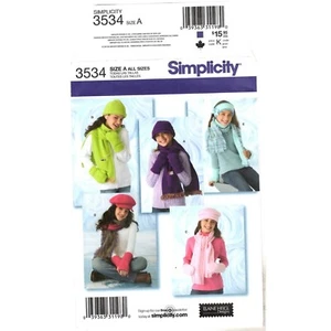 Simplicity 3534 Girls Hats Mitten in Three Sizes Scarves Sew Pattern Uncut - Picture 1 of 3