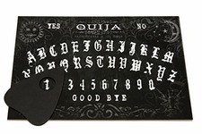 Wooden black ouija spirit board game with planchette and detailed