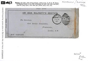 GB OFFICIALS Cover *Epping* Duplex OHMS GPO "BOY COPYIST" 1896 Application GM137 - Picture 1 of 1