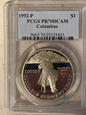 1992-P COLUMBUS Silver Dollar $1 PCGS PR70DCAM FLAWLESS - Image 1 of 4