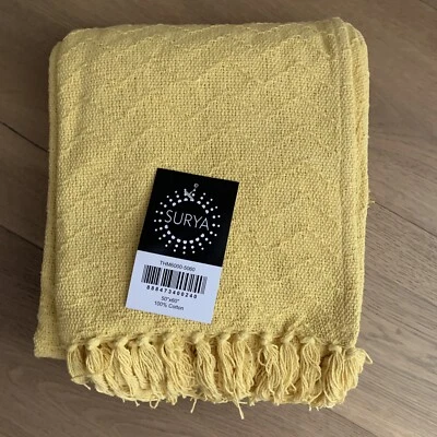 Thelma by Surya Cotton Throw Blanket Golden Yellow NEW w/Tag 50x60” - Image 1 of 4