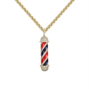 D/FL Round Real Moissanite 14K Yellow Gold Over Enamel Barber Pole Pendant 2.3" - Picture 1 of 8