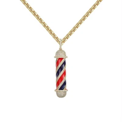 Colgante poste de peluquero sobre esmalte de oro amarillo de 14 quilates moissanita real redonda D/FL 2,3" Foto 1 de 4