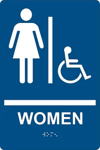 ADA-konformes Damen-Toilettenschild mit Blindenschrift, erhöhten Buchstaben & doppelseitigem Ta - Bild 1 von 1