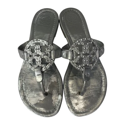 Sandalias Tory Burch Silver Miller Pavé en cuero metalizado para mujer talla 6 Foto 1 de 4