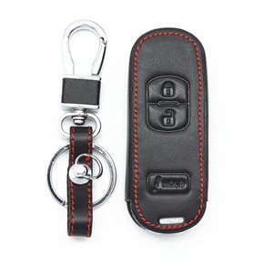 Black Leather Assesories For Mazda 3 CX-5 CX-3 3 Buttons Key Cover Case Chain - Picture 1 of 5