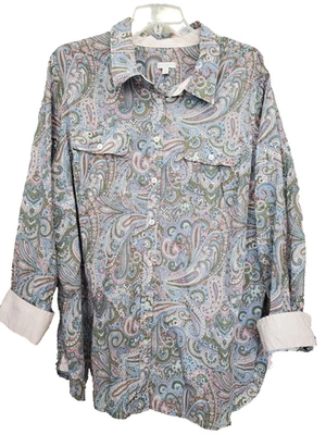 Женская хлопковая туника Talbots с откидными манжетами пейсли на пуговицах размер 2X - Изображение 1 из 4