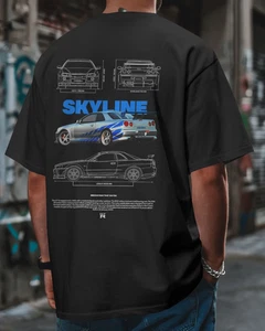 Camiseta R34 GTR Fan Art Skyline JDM Drift Car Gráfico Unisex Camiseta - Imagen 1 de 5