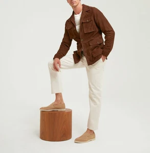 Dark Brown Field Leather Jacket Men Pure Suede Custom Made Size S M L XXL 3XL - Picture 1 of 8