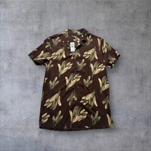 Camicia Express Uomo XS Marrone Manica Corta Foglie Bottoni Vacanze Spiaggia Nuova con etichette - Foto 1 di 6
