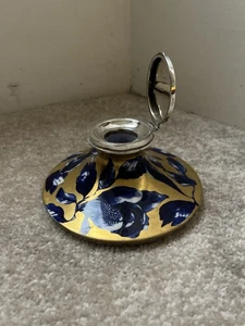 UNIQUE ANTIQUE TRADEMARKED SILVER & GOLD/BLUE CERAMIC INKWELL 1905 WILLIAMS LTD - Picture 1 of 10