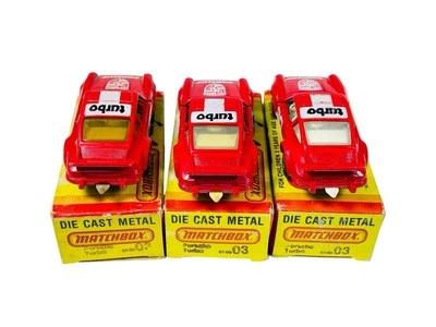 (3) Matchbox Lesney Varied No. 3 Porsche Turbo Red 90 - w/Yellow Picture Boxes - Image 1 of 4