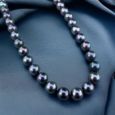 Vintage 14k Gold Clasp Genuine Black Pearl Strand Necklace 18” 6mm PLEASE READ - Image 1 of 4