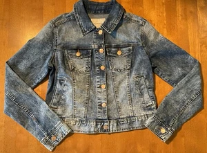 Celebrity Pink Cropped Acid Wash Denim Trucker Jacket M (34”) Stretch Y2K Vibes - Picture 1 of 15