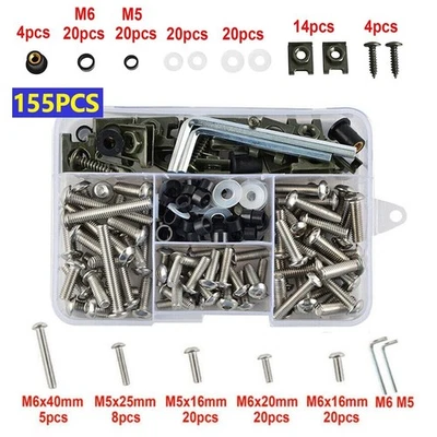 155PCS Fairing Bolt Kit Bodywork Screws Set Motorcycle Plate Screws Nut Hardware - Imagem 1 de 4