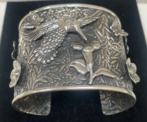 LARGE Mexican sterling silver Hummingbird Cuff Bracelet - Picture 1 of 10