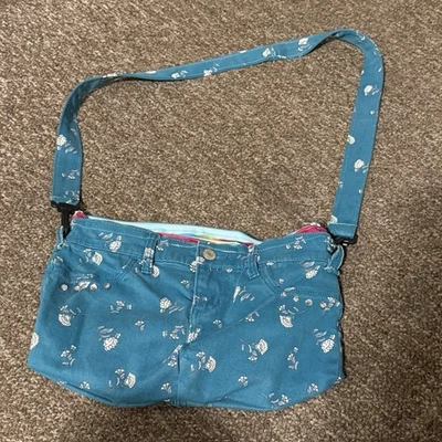 Old Navy Hand Made Teal Floral Crossbody Bag Purse Full Zip Hippie  - Image 1 of 4