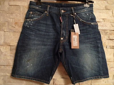 SHORTS VAQUEROS DSQUARED2 100 % AUTÉNTICOS PINTURA ÍNDIGO SALPICADOS TALLA ITALIA EE. UU. 32-33    Foto 1 de 4