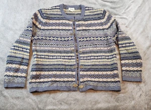 CAMBRIDGE Dry Goods Blue Nordic 100% Wool Clasp Cardigan Sweater Sz XL *Measured - Picture 1 of 10
